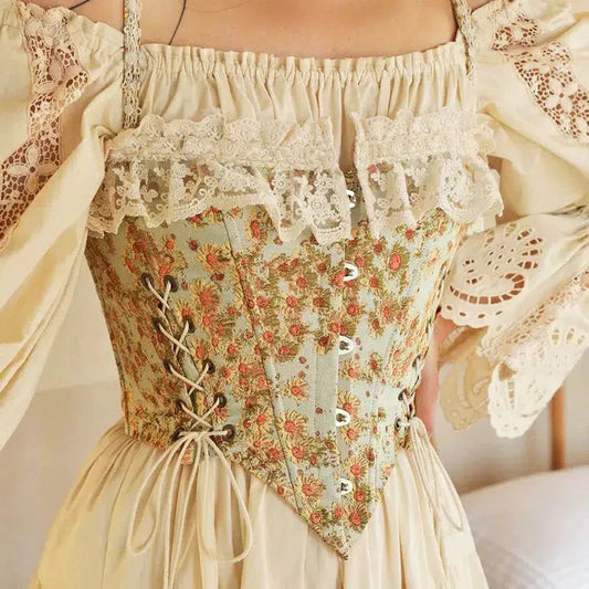 Cottagecore Floral Lace Up Corset Top
