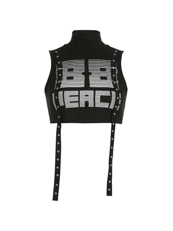 D Ring Strap High Neck Cropped Tank Top