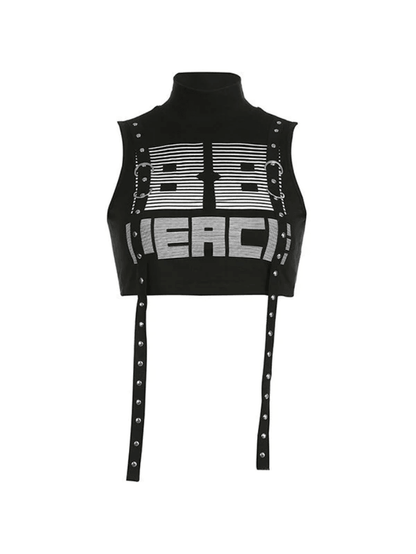 D Ring Strap High Neck Cropped Tank Top