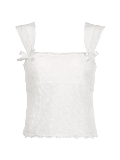 Embroidered Bow Lace Stitching Tank Top