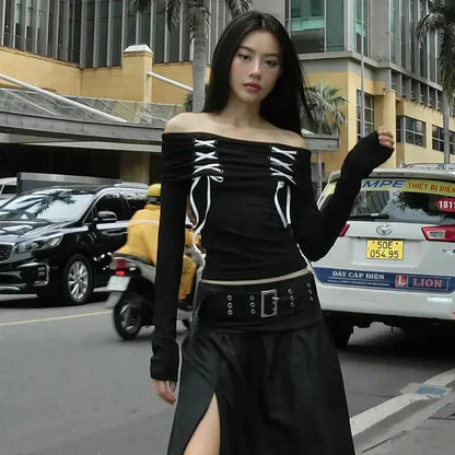 Fairy Grunge Off Shoulder Lace Up Top