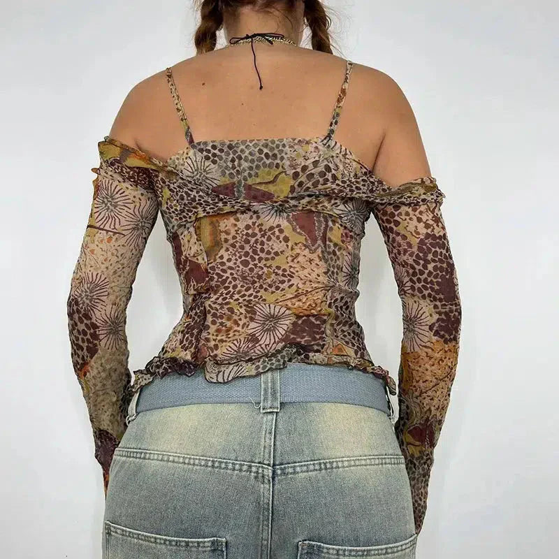 Fairycore Floral Mesh Top