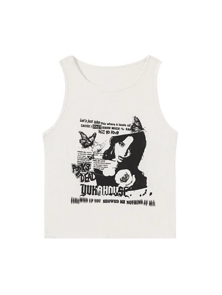 Gothic Punk Printed Rib Crop Tank Top
