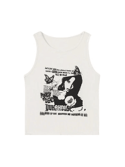 Gothic Punk Printed Rib Crop Tank Top