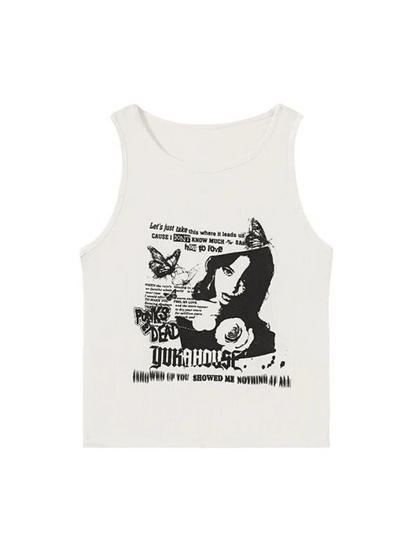 Gothic Punk Printed Rib Crop Tank Top