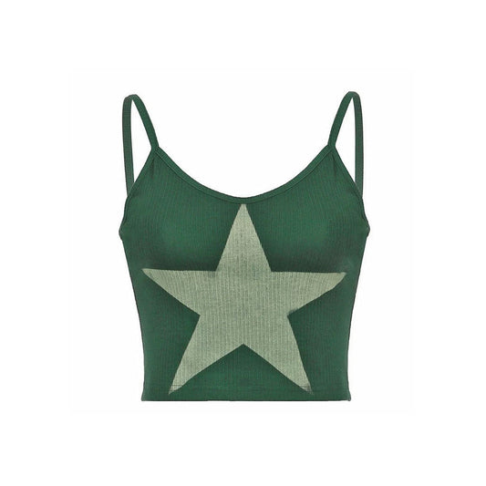 Green Star Ribbed Tank Top