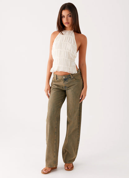 Jaiden Low Rise Denim Jeans - Brown Sand Wash