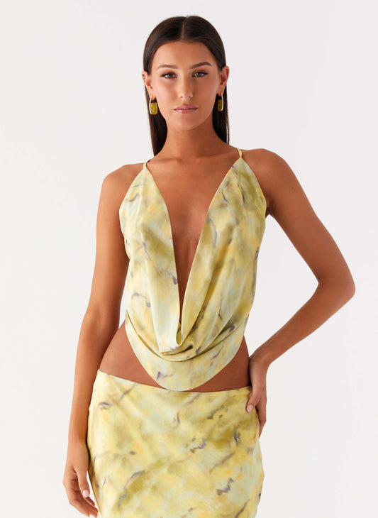 Kylo Cowl Top - Yellow Tie Dye