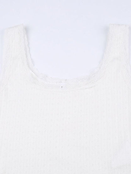 Lace Trim White Cropped Tank Top