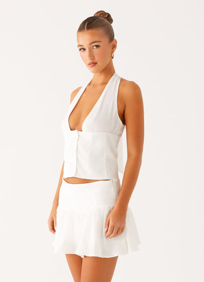 Lets Pretend Halterneck Top - White