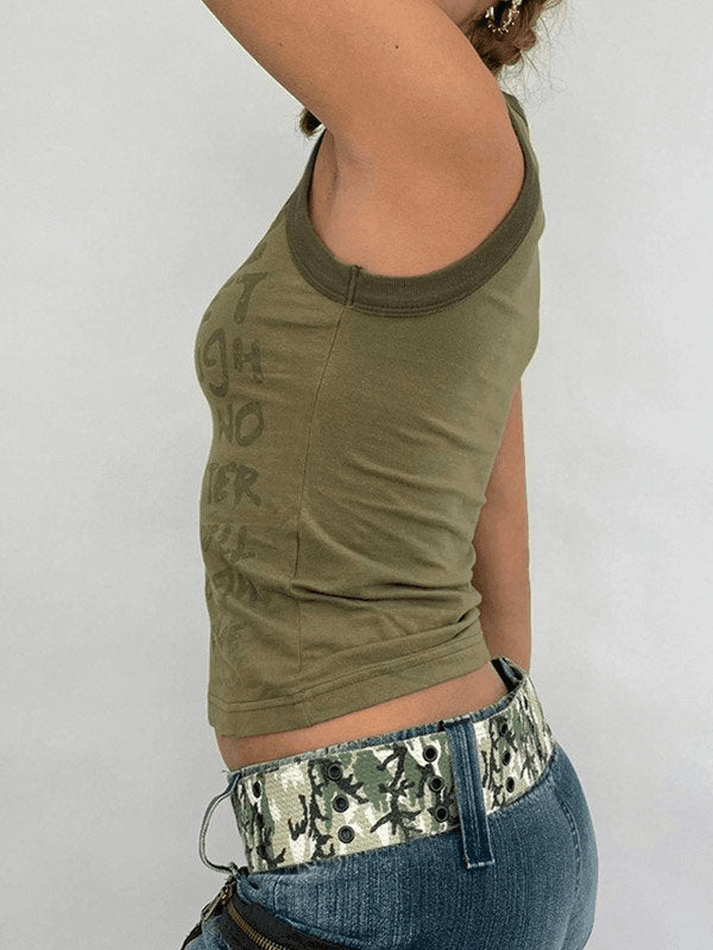 Letter Print Racer Back Tank Top