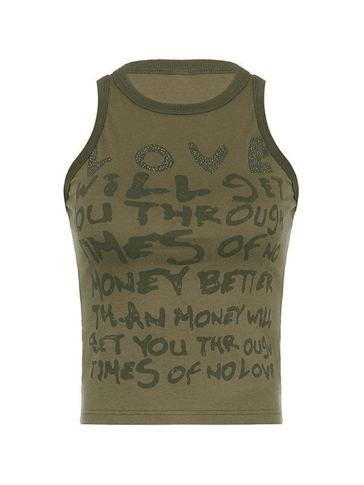 Letter Print Racer Back Tank Top