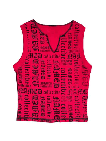 Letter Print V Neck Short Tank Top