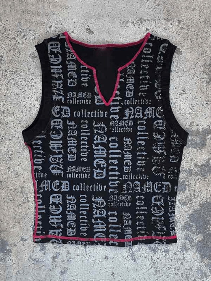 Letter Print V Neck Short Tank Top