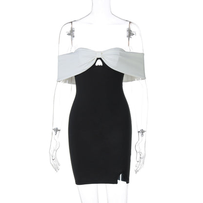 off Neck Contrast Color Tube Top Elegant Dress Slim Fit