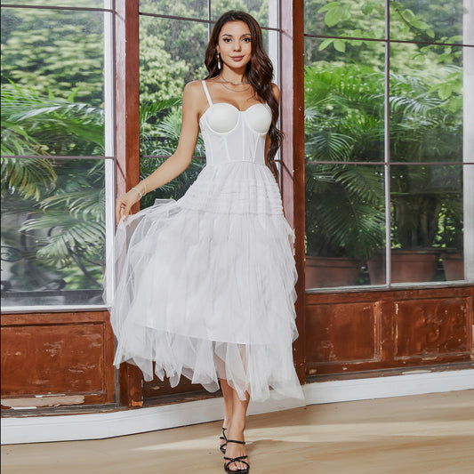 French Tube Top for First Love Boning Corset Dress White Yarn Strap Large Swing Dress Prom Dress
