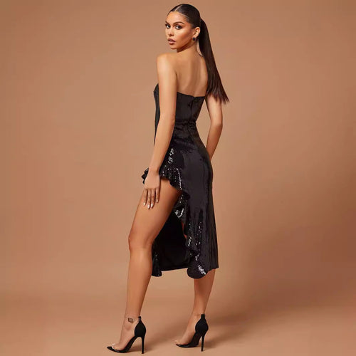 Off The Shoulder Tube Top Irregular Asymmetric Split Leg Long Slim Dress
