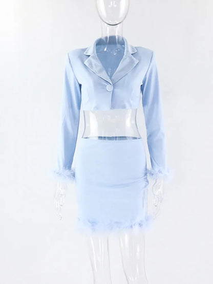 Long Sleeves Top High Waist Mini Skirts Suits