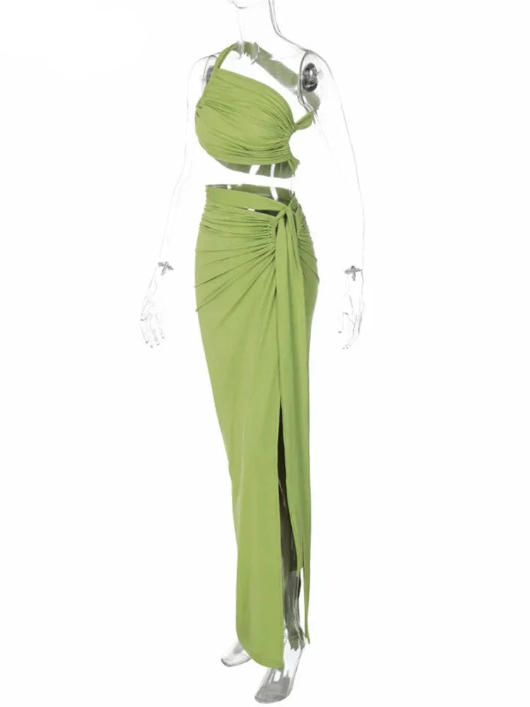 Crop Top and Hollow Out Skirt Suit