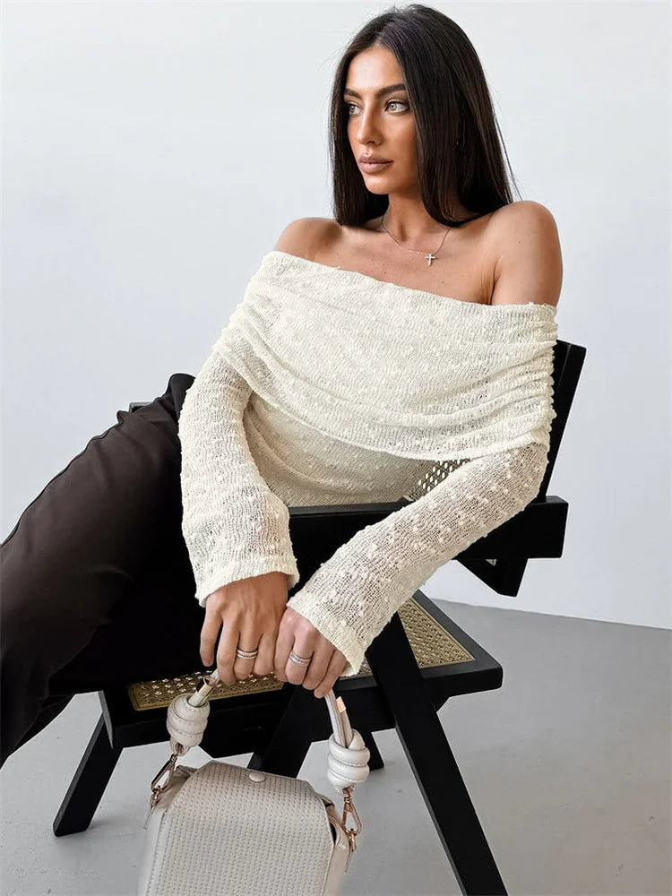 Knit Sweater Backless Off-Shoulder Patchwork Top