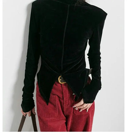 Front Side-slit Solid Color Soft Long Sleeve Top