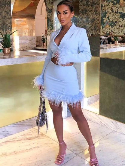 Long Sleeves Top High Waist Mini Skirts Suits