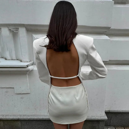 Backless  Black Suit Long Sleeve Blazer Coat