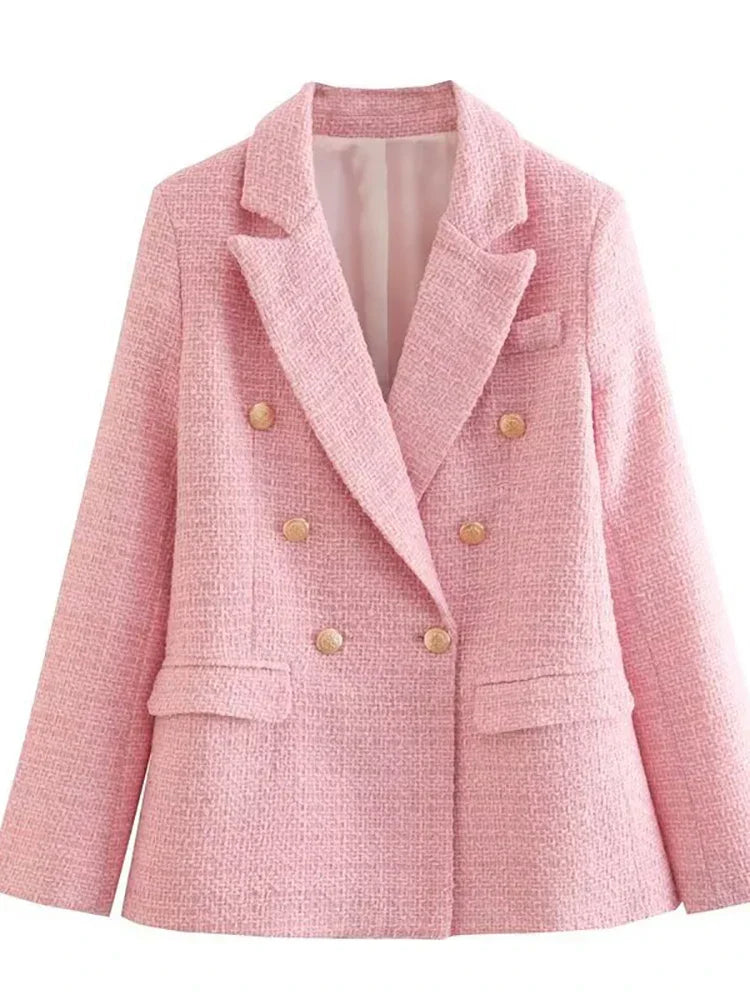 Double Breasted Buttons Tweed Blazer