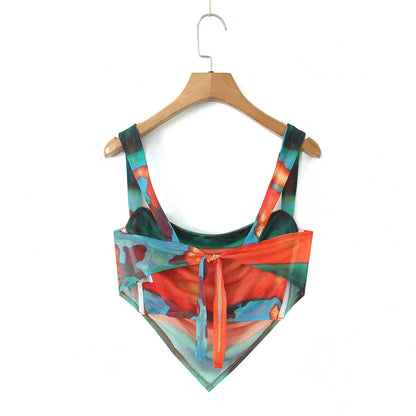 Mesh Tie Bow Back Camisole Top