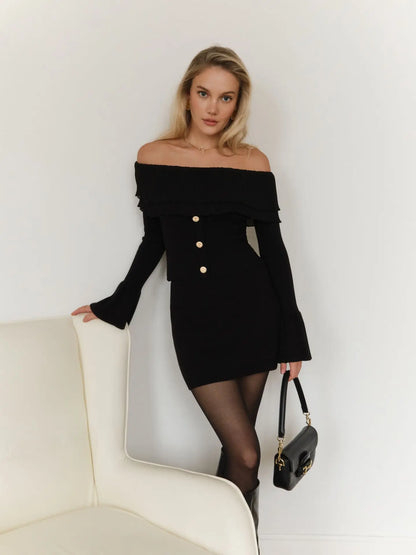 Off-Shoulder Knitted Flare Sleeve Top