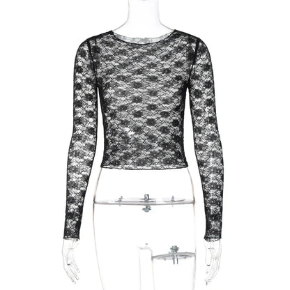 Long Sleeve See-Through Lace Crop Top for Women â€? Bodycon Party Wear