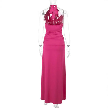 Halter Crop Top and  Long Skirt Two Piece Set