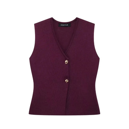 Button Knit Top Side Zipper Skirt Suit