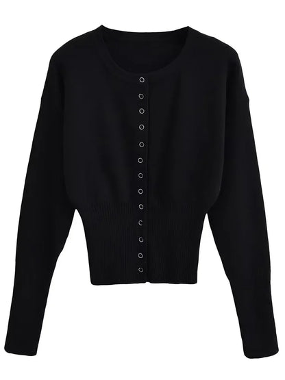 Autumn Knitwear Cardigan Ribbed Patchwork Cropped Top