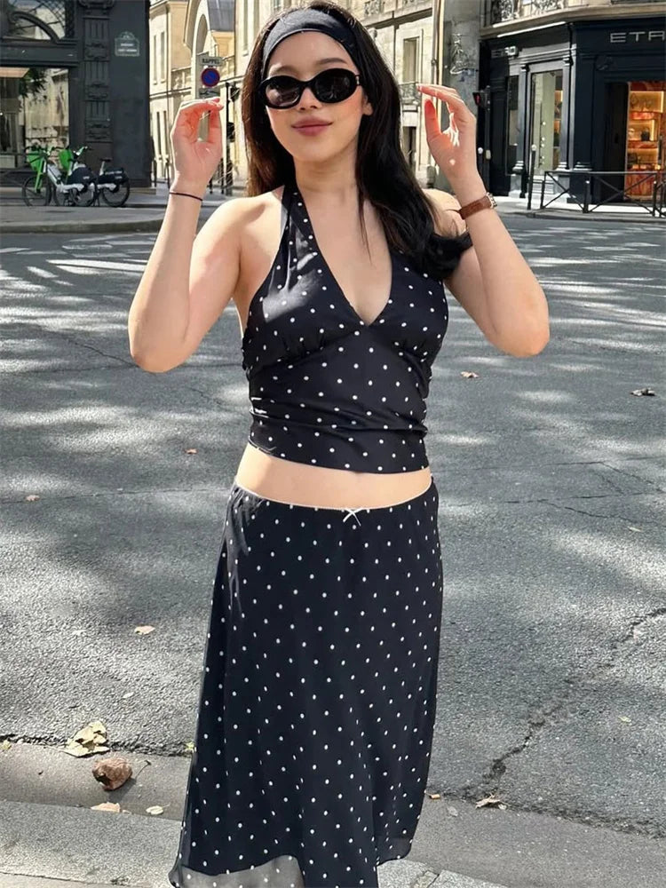 Lace-Up Sleeveless Top Bow Mini Skirt Outfits