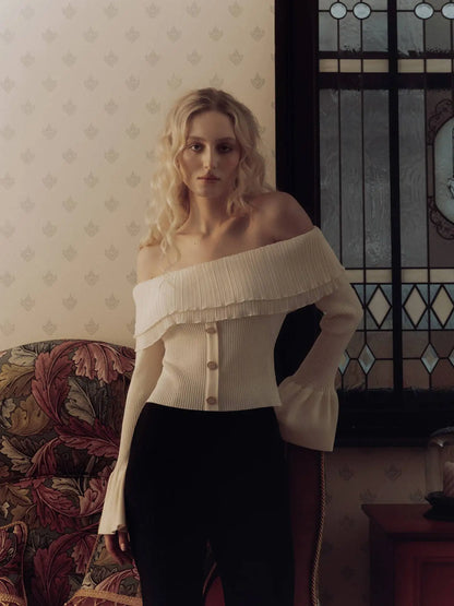 Off-Shoulder Knitted Flare Sleeve Top