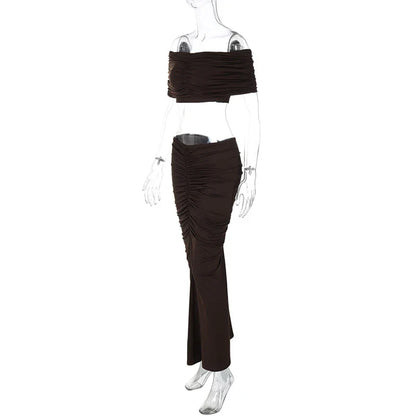 Off-shoulder Crop Top And Long Skirt Suit