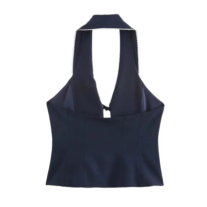 Halter Top Solid Bow Backless Short Vest