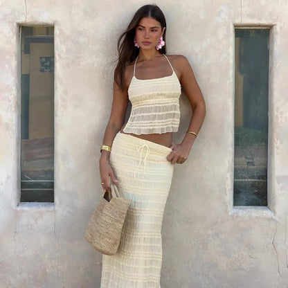 Chiffon Skirt Suit Spaghetti Strap Top and Long Skirt