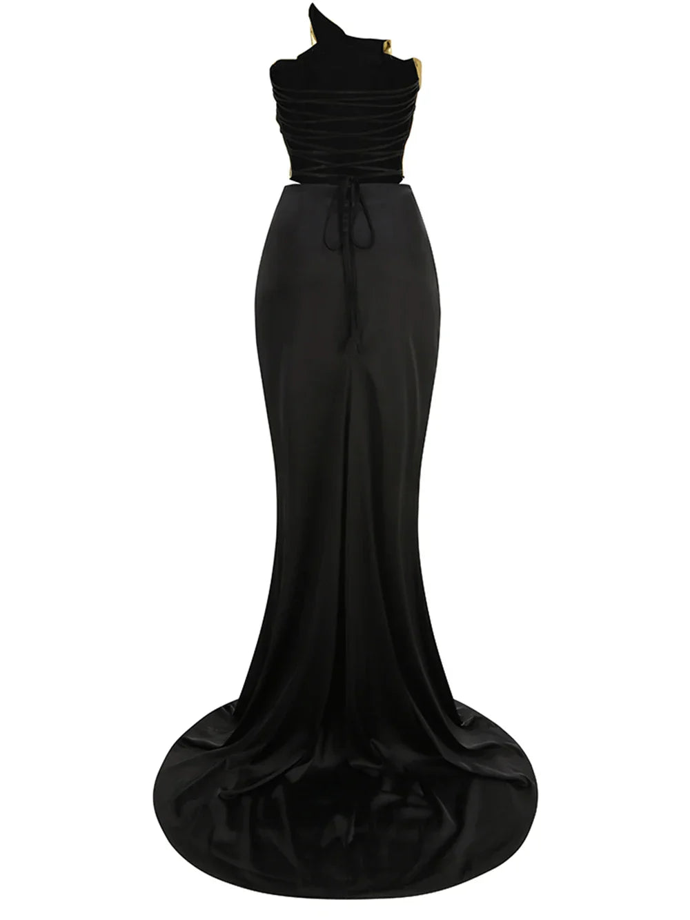 Gold Lace-up Tops 2 Pieces Floor-length Dress