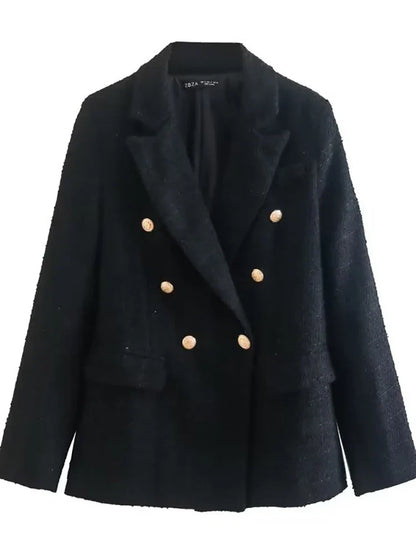 Double Breasted Buttons Tweed Blazer