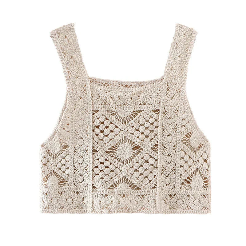 Crochet Hollow Out Geometric Pattern Knitted Top