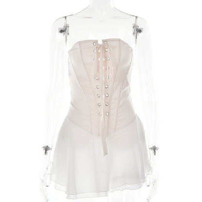 off Neck Tube Top Lotus Leaf Short Bandage Backless Dress