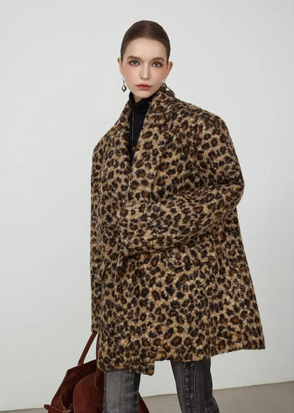 Curly Shaggy Leopard Faux Fur Blazer