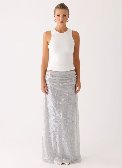 Susie Sequin Maxi Skirt - Silver