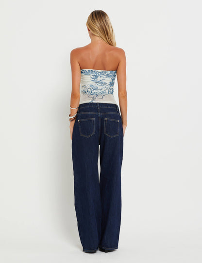 HARRIETT TUBE TOP - BLUE : TATTOO : TATTOO PRINT