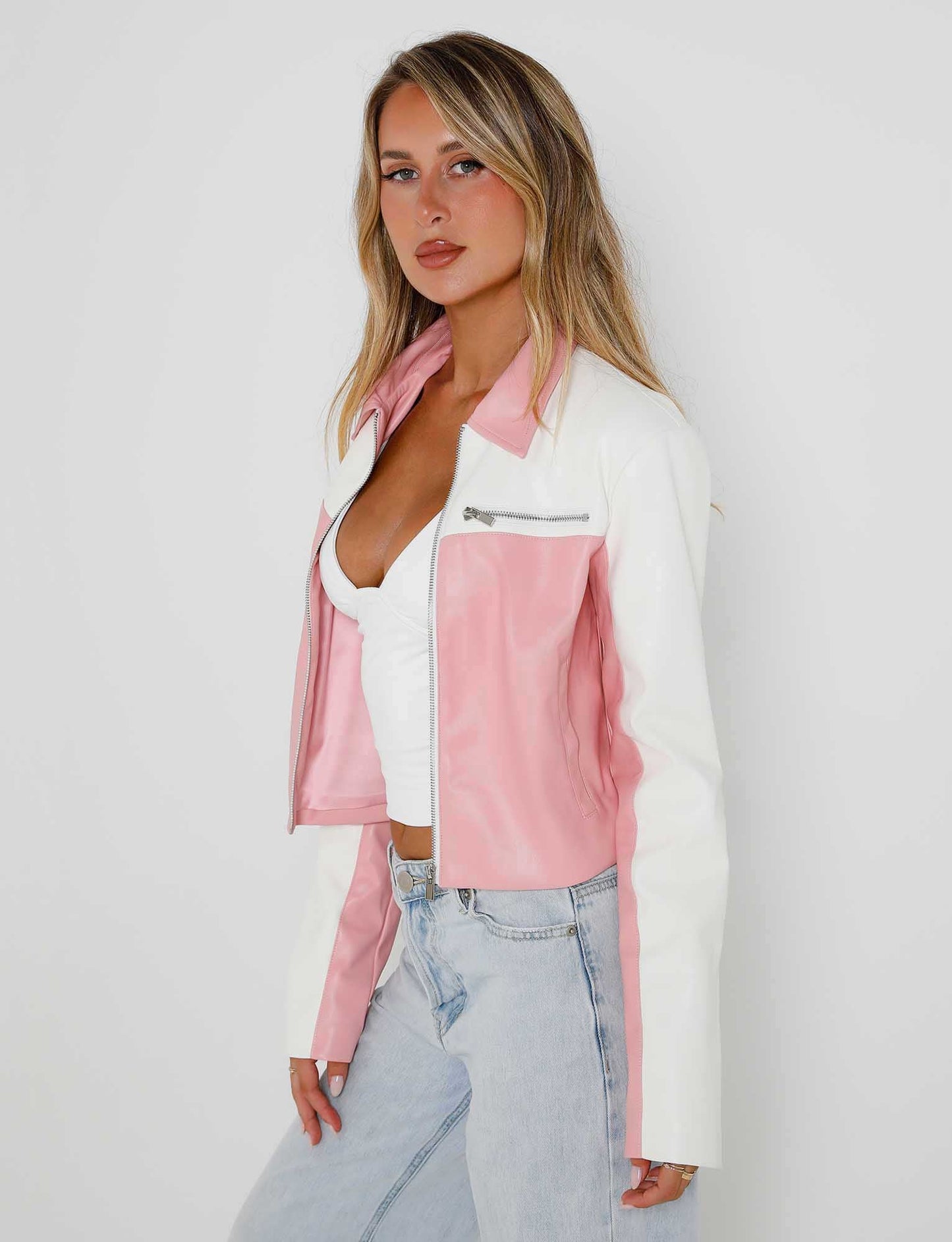 DELIA JACKET - PINK : PINK/WHITE