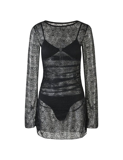 ALAYNA THREE PIECE MINI DRESS - BLACK : BLACK LACE