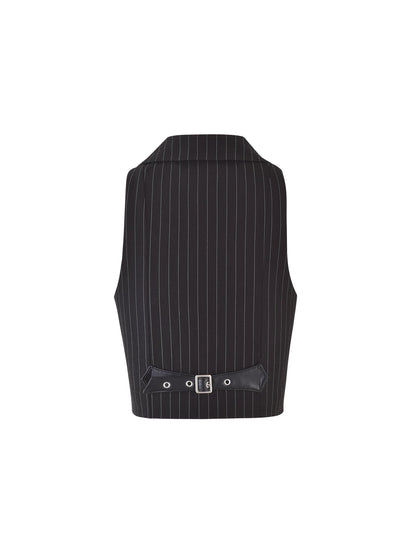 TAMARA VEST - BLACK : PINSTRIPE