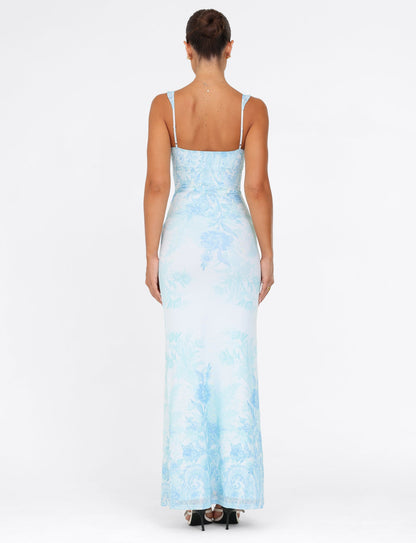 GUILIANNA FRILL MAXI DRESS - BLUE : FLORAL : TAPESTRY